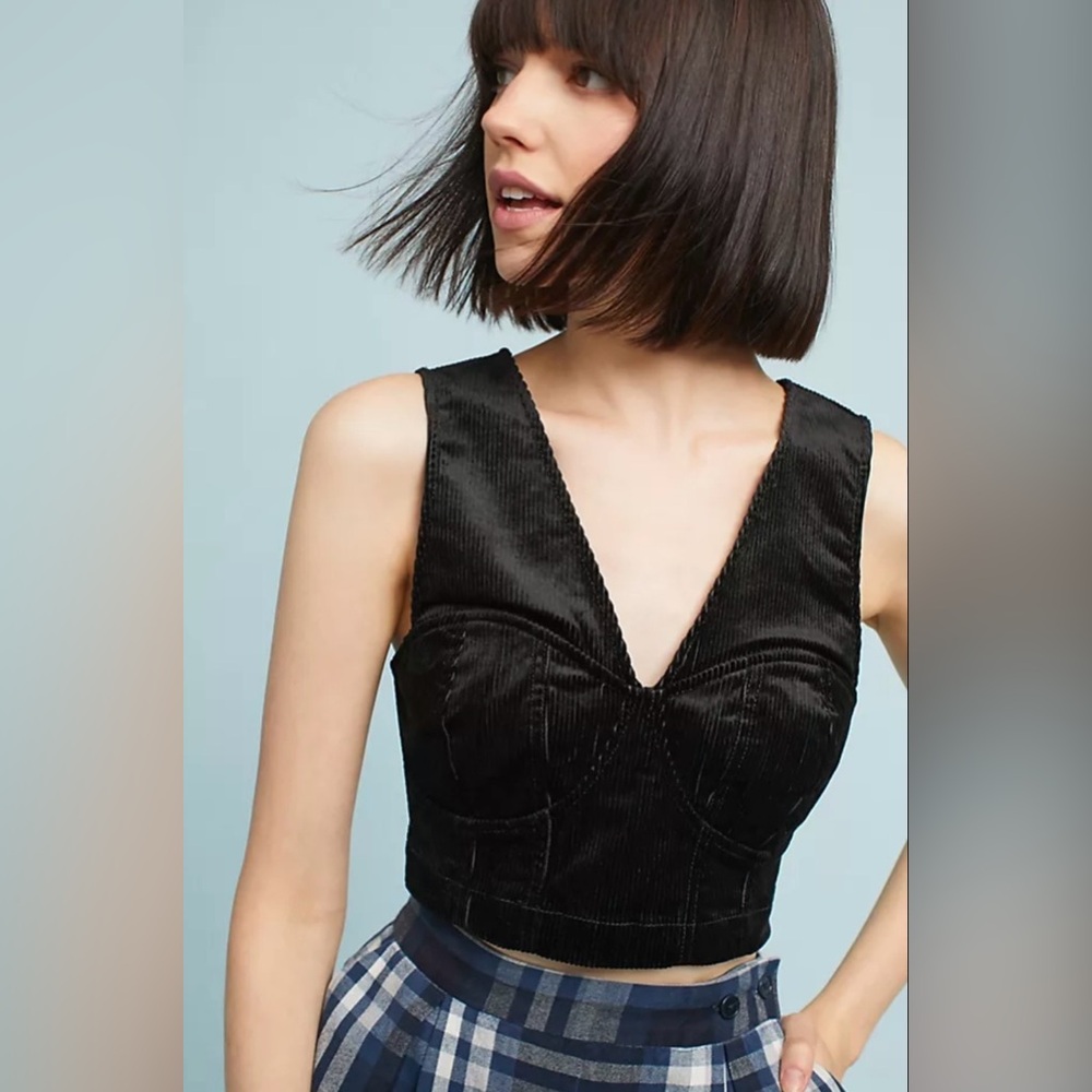 ANTHROPOLOGIE MAEVE Black Velvet Corset Crop Top